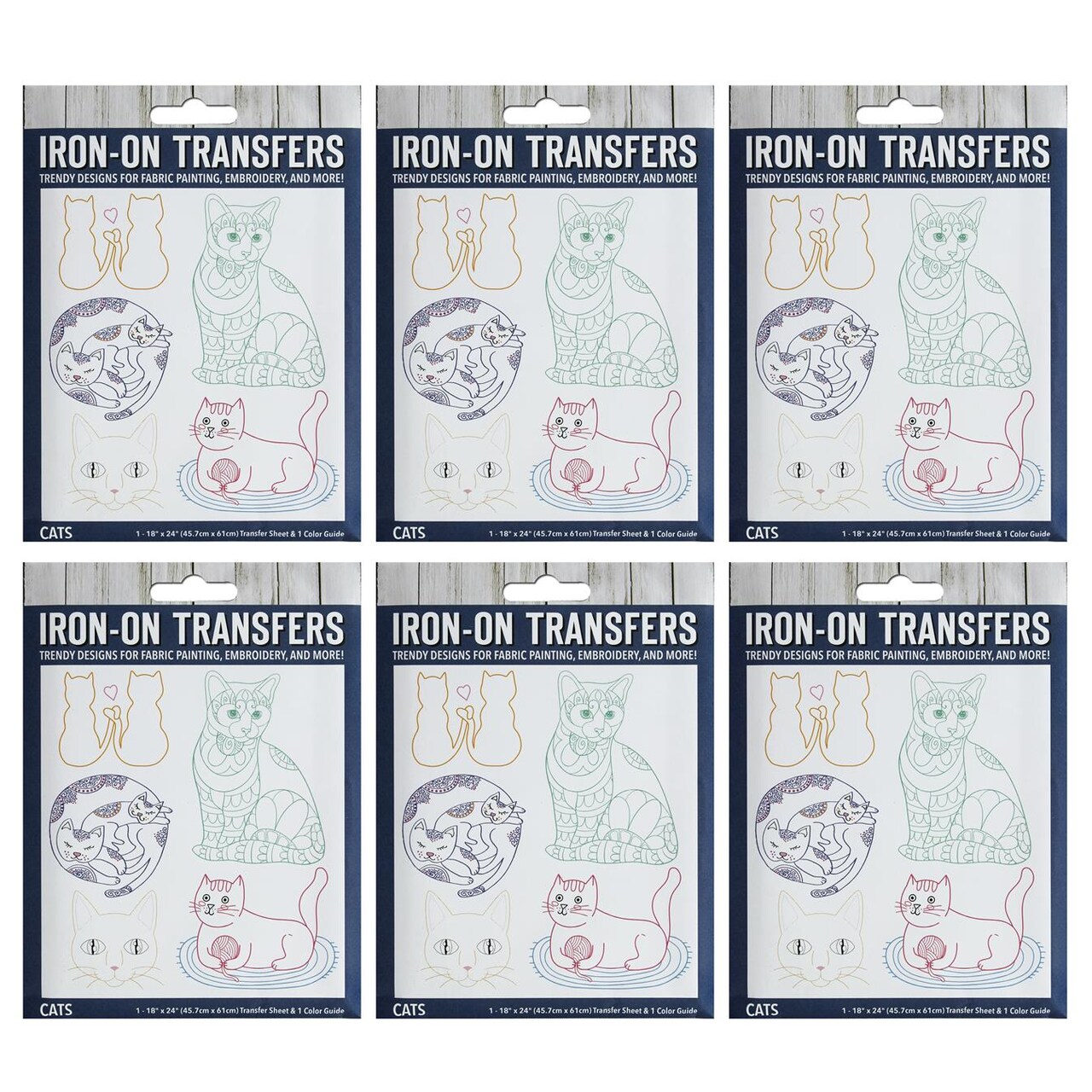 Leisure Arts Bundle Iron-On Transfer, Cat, 6Pc., Embroidery Patterns, Embroidery Patterns Iron On Transfers, Hand Patterns, Iron On Transfer Patterns